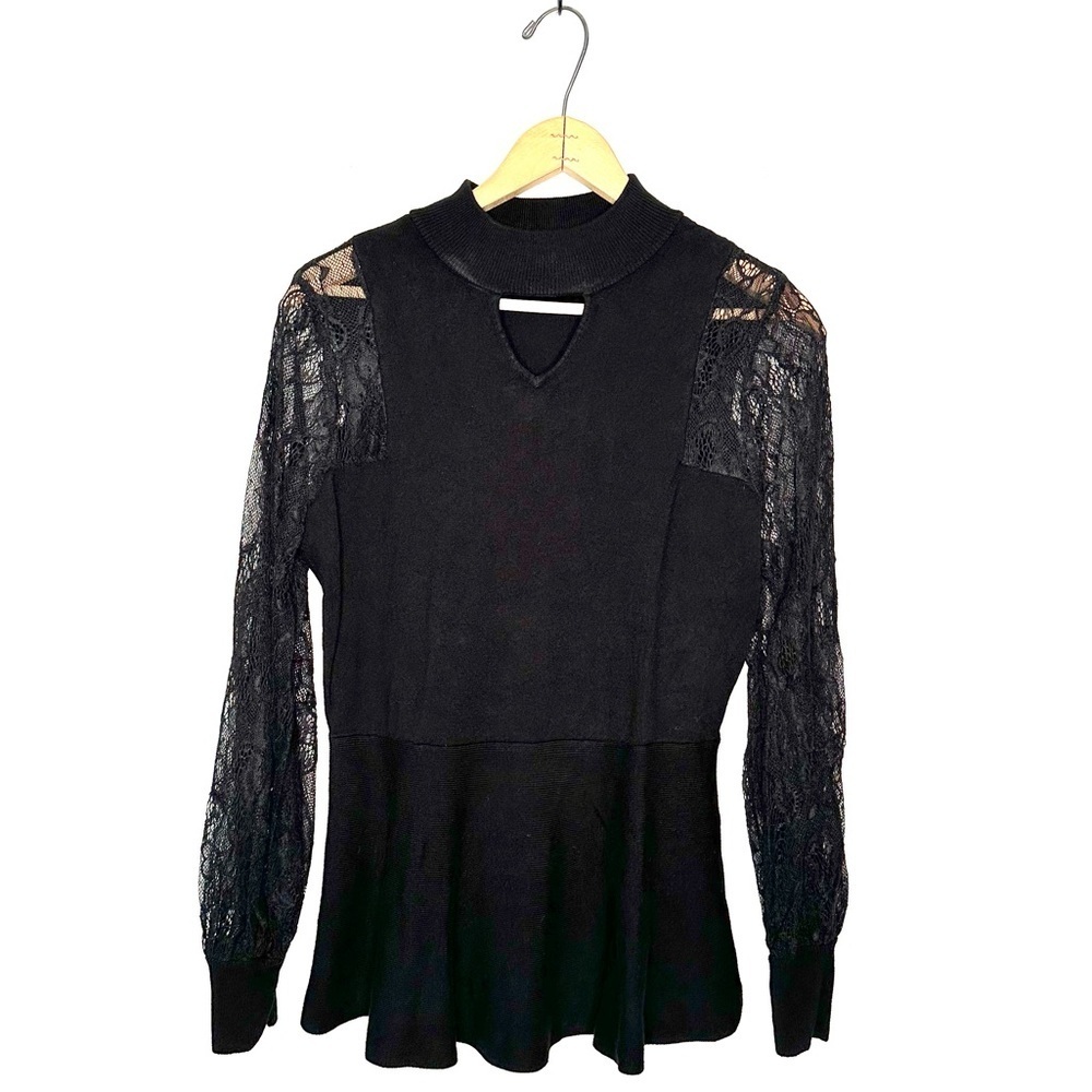 Thalia Sodi | Black Lace Sleeve Peplum Sweater Size Medium